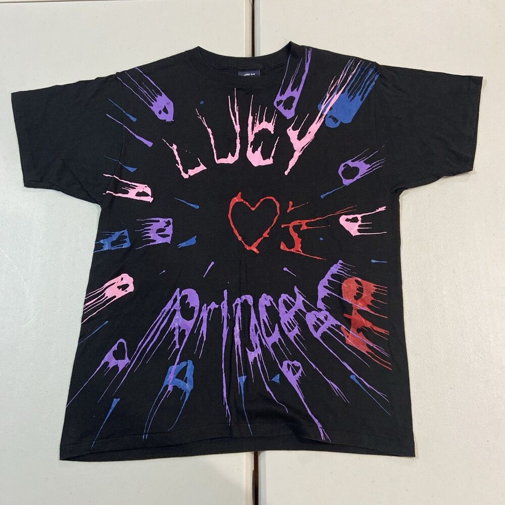 Vintage 80s Homemade Lucy Loves Prince! Concert Shirt Large Black